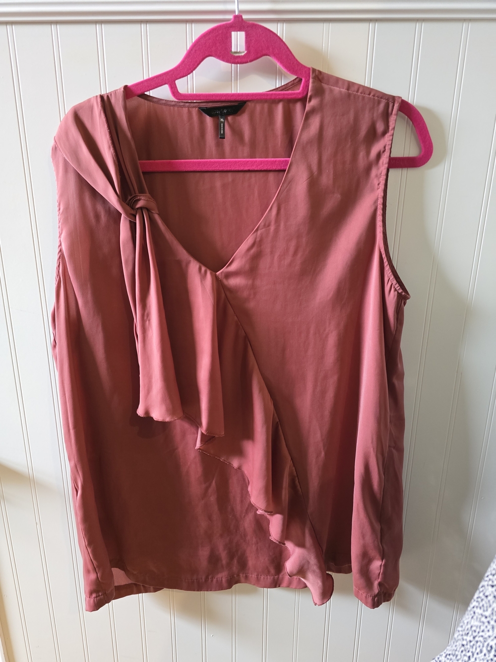Sleeveless Tie-Neck Ruffle Blouse - Dusty Rose
